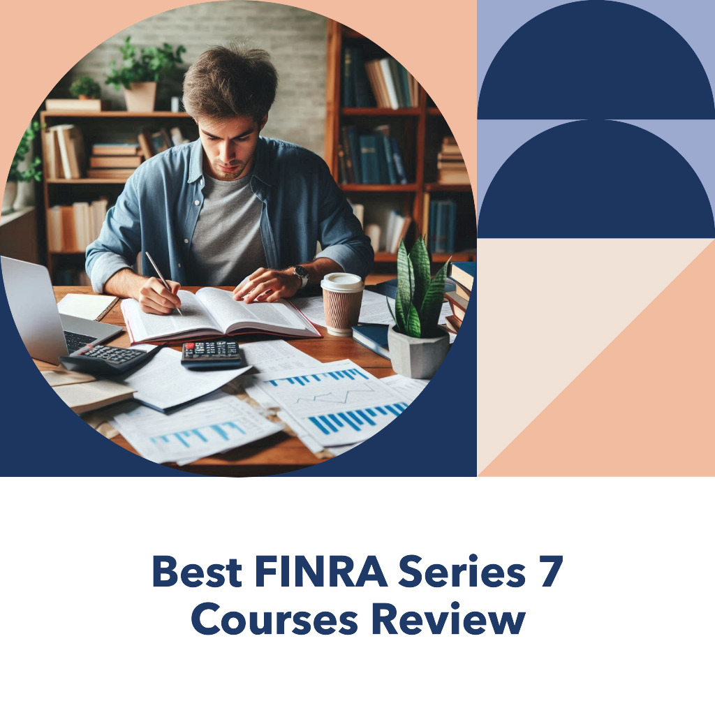 An image depicting a person studying for FINRA Series 7 exam